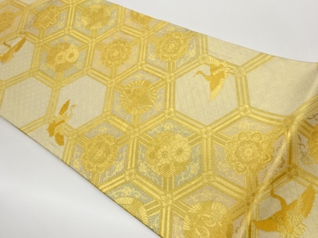 JAPANESE FUKURO OBI / SAGANISHIKI / WOVEN CRANE & FLOWER